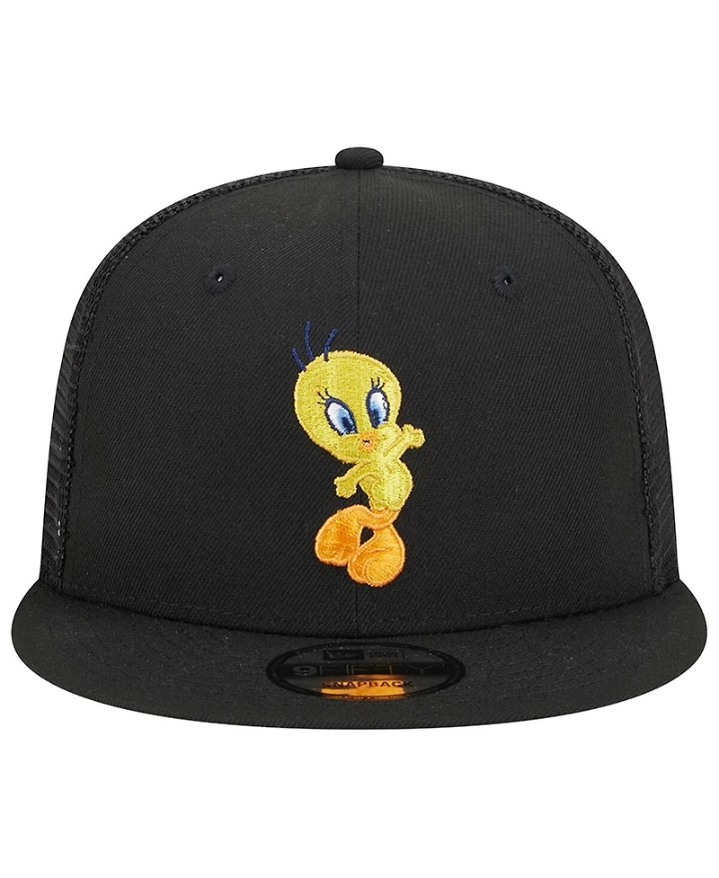 Men's New Era Black Looney Tunes Tweety Trucker 9FIFTY Snapback Hat