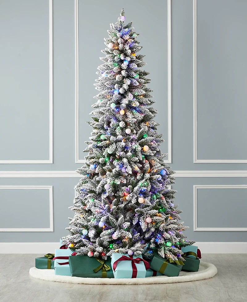 Seasonal Snow Kissed Pine 7.5' Pre-Lit Flocked Pvc Full Tree with Metal Stand, 1117 Tips, 480 Led Lights