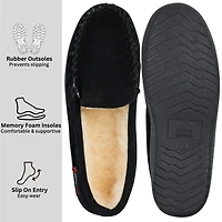 Alpine Swiss Men's Moccasin Slippers Genuine Suede House Shoe Memory Foam Insole Plush Faux Shearling Lining Comfy Indoor Outdoor Anti-Slip Rubber Sol