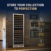 Newair 27" Built-in 160 Bottle Dual Zone Compressor Wine Fridge in Stainless Steel, Quiet Operation with Smooth Rolling Shelves