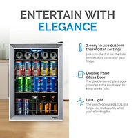 Newair 90 Can Beverage Refrigerator Cooler, Freestanding Small Mini Fridge in Stainless Steel for Home, Office or Bar