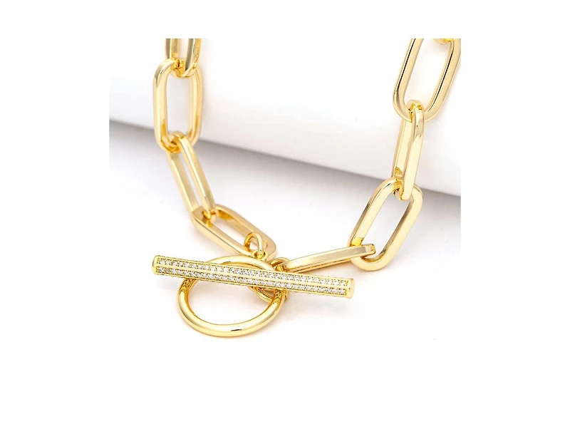 Paper Clip Chain + Cubic Zirconia Toggle Necklace