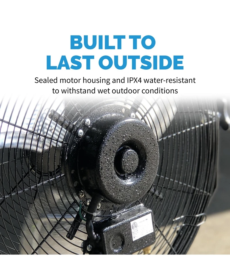 Newair 20" High Velocity Wall Mount Fan, Heavy Duty Waterproof Outdoor Fan, Adjustable Tilt and 3 Speeds up to 4650 Cfm, Pull Chain Switch | Wall