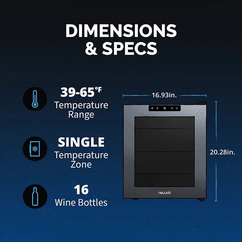 Newair Shadow Series Wine Cooler Refrigerator 16 Bottle, Freestanding Mirrored Wine Fridge with Double-Layer Tempered Glass Door & Compressor Cooling