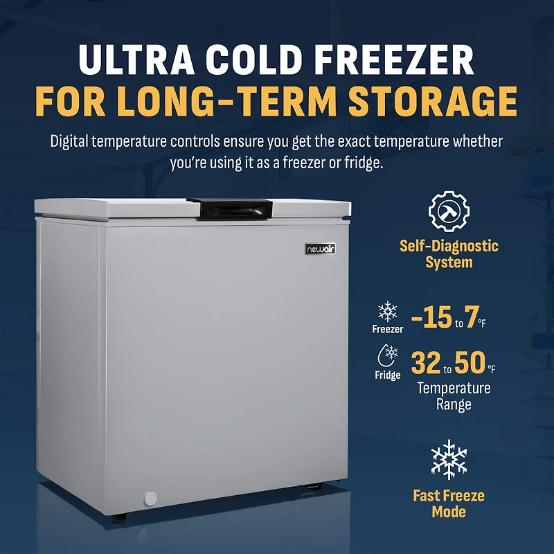 Newair 5 Cu. Ft. Mini Deep Chest Freezer and Refrigerator in Cool Gray with Digital Temperature Control, Fast Freeze Mode, Stay-Open Lid, Removable St