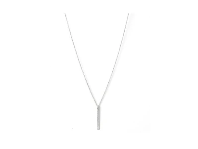 Rhodium Cubic Zirconia Bar Pendant Necklace