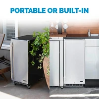Newair 15" Built-in 90 Can Outdoor Beverage Fridge in Weatherproof Stainless Steel with Auto-Closing Door and Easy Glide Casters