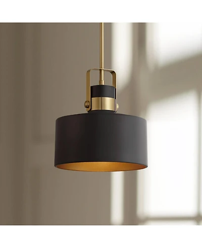 Possini Euro Design Soft Gold Mini Pendant Lighting 10" Wide Modern Matte Black Drum Shade Fixture for Dining Room Foyer Kitchen