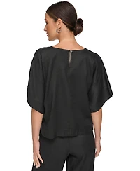 Dkny Linen Drop Shoulder Short Sleeve Top