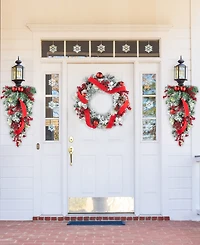 Glitzhome 25" H Flocked Berry, Ornament and Pinecone Ribbon Teardrop