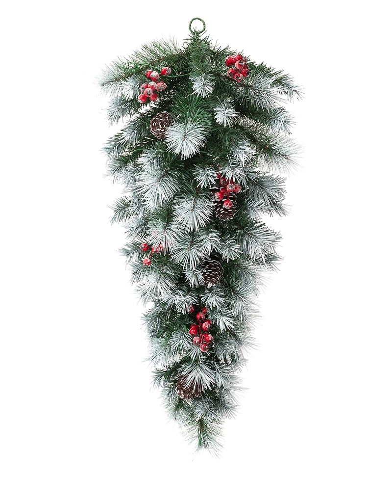 Glitzhome 3' Pre-Lit Pinecones and Red Berries Artificial Christmas Teardrop Swag with 50 Warm White Lights and Timer