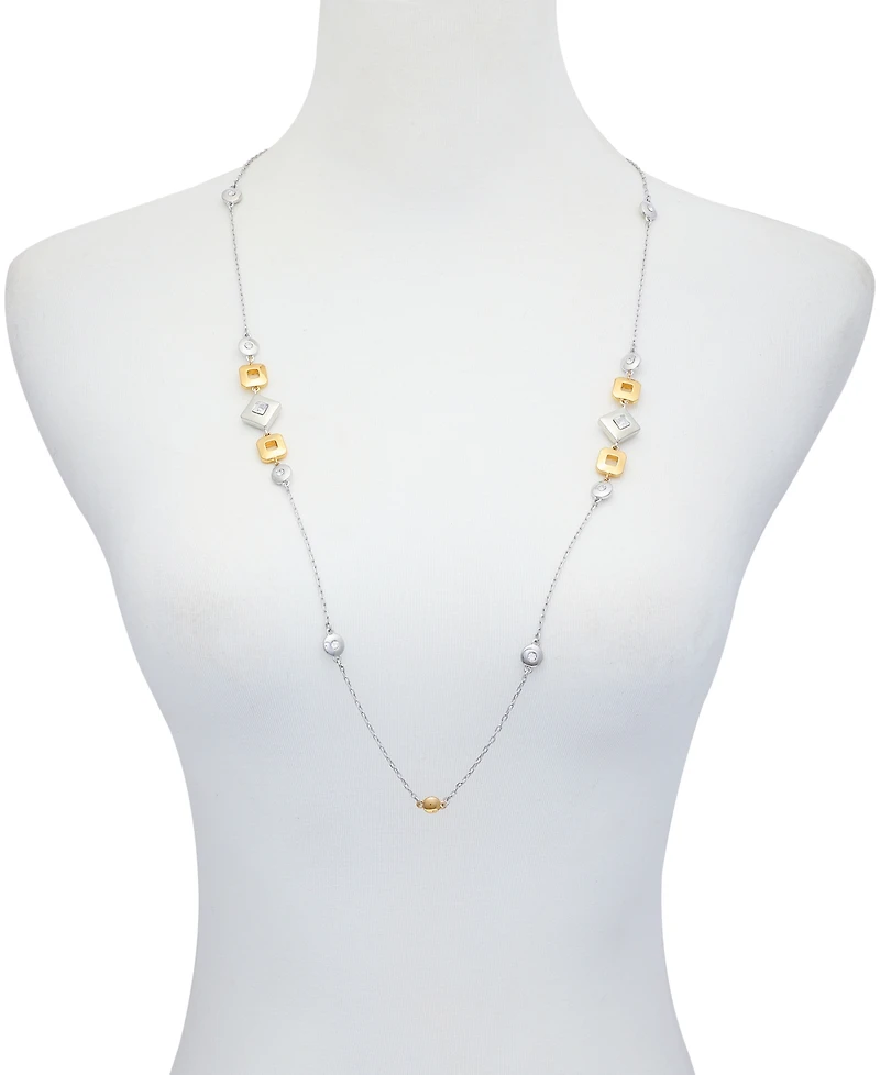 T Tahari Silver-Tone Clear Glass Stone Charm Station Long Necklace