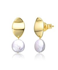 Sterling Silver & 14K Gold-Plated White Coin Pearl Medallion Earrings