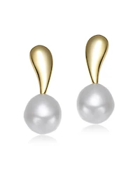 Sterling Silver 14K Gold Plated with Genuine Freshwater Round Pearl Stud Earrings