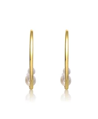 Sterling Silver 14k Yellow Gold Plated with White Freshwater Pearl Cluster 3/4 C-Hoop Earrings