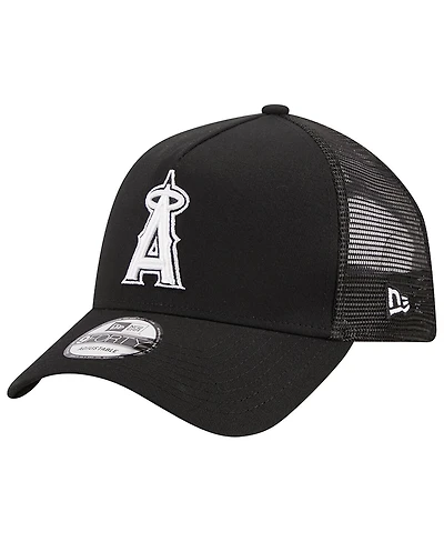 Men's New Era Black Los Angeles Angels A-Frame 9FORTY Trucker Adjustable Hat