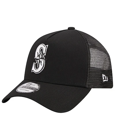 Men's New Era Black Seattle Mariners A-Frame 9FORTY Trucker Adjustable Hat