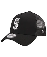 Men's New Era Black Seattle Mariners A-Frame 9FORTY Trucker Adjustable Hat