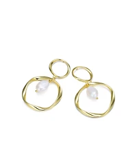 Classy Sterling Silver 14K Gold Plating and Genuine Freshwater Pearl DanglingEarrings