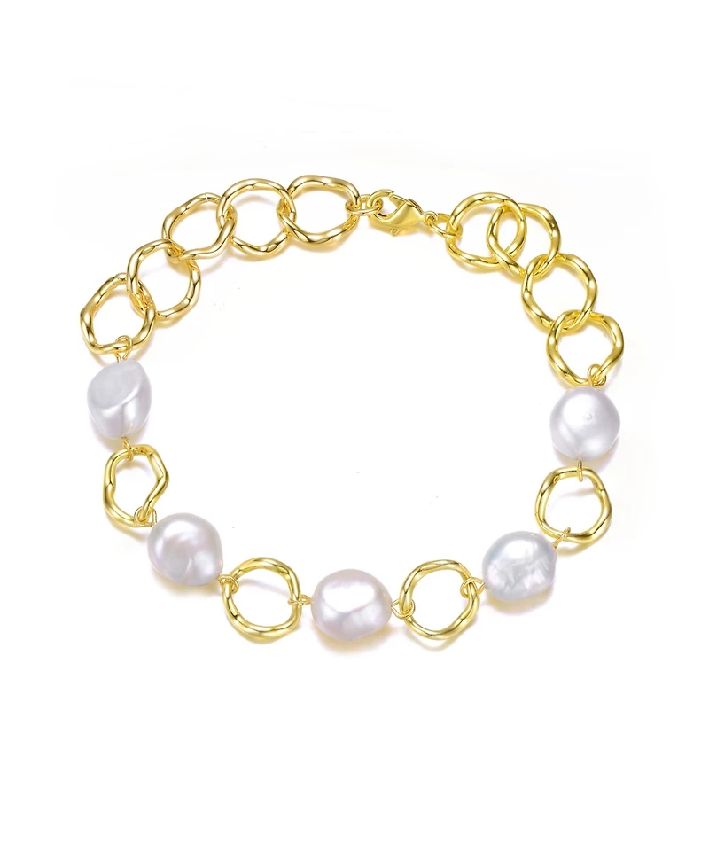 Sterling Silver Genuine Freshwater Pearl Chain Bracelet