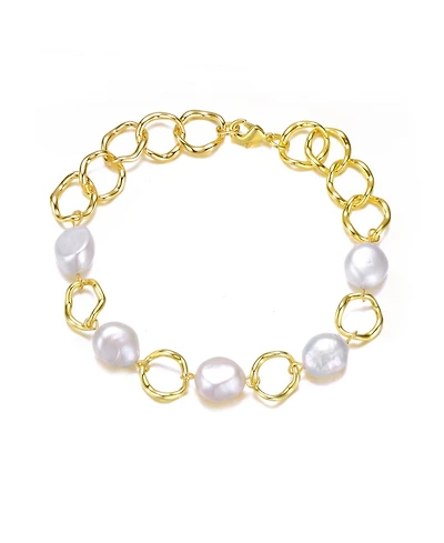 Sterling Silver Genuine Freshwater Pearl Chain Bracelet