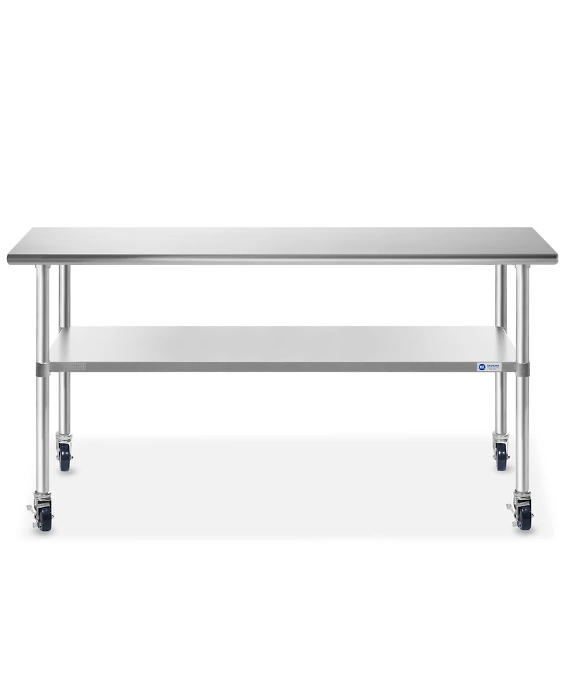 Gridmann 60 x 30 Inch Stainless Steel Table w/ 4 Casters, Nsf Commercial Kitchen Work & Prep Table