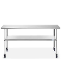 Gridmann 60 x 30 Inch Stainless Steel Table w/ 4 Casters, Nsf Commercial Kitchen Work & Prep Table