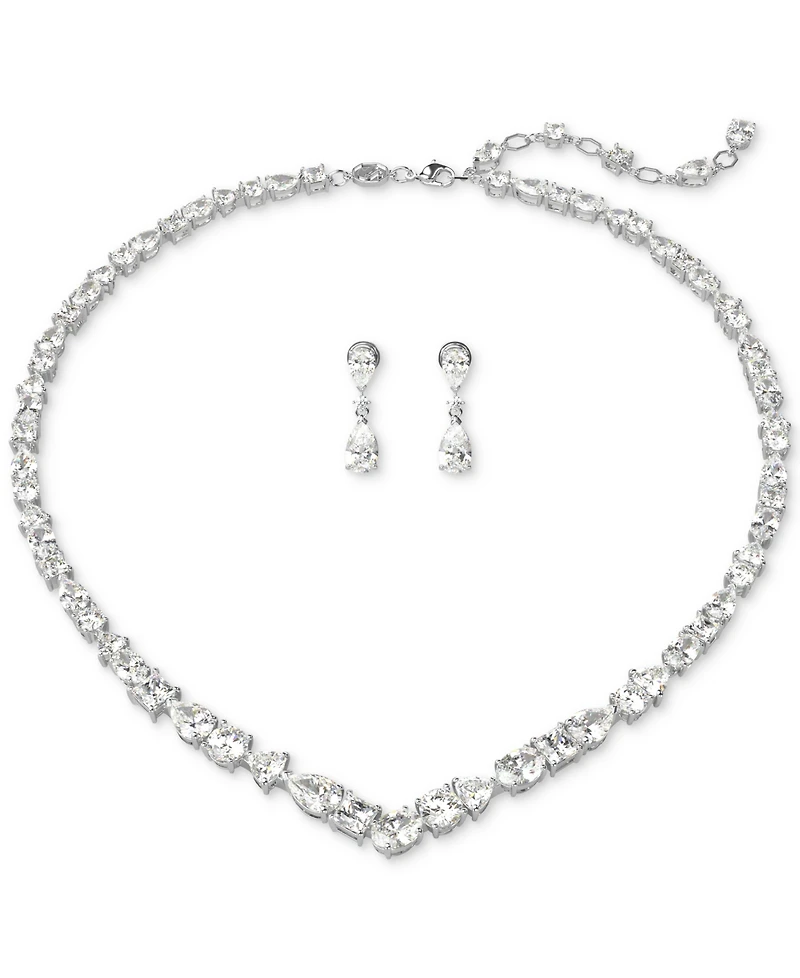 Swarovski Silver-Tone 2-Pc. Set Mesmera Crystal Drop Earrings & Necklace, 15" + 2" extender
