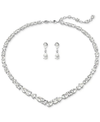 Swarovski Silver-Tone 2-Pc. Set Mesmera Crystal Drop Earrings & Necklace, 15" + 2" extender