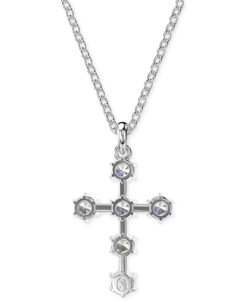 Swarovski Silver-Tone Insigne Crystal Cross Pendant Necklace, 15" + 2-3/4" extender