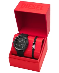 Diesel Men's Griffed Chronograph Black Silicone Watch 48mm Gift Set