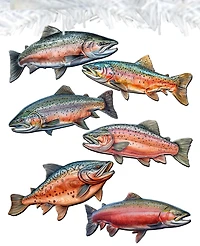 Designocracy Holiday Wooden Clip-On Ornaments Wild Salmon Tales Set of 6 G. DeBrekht