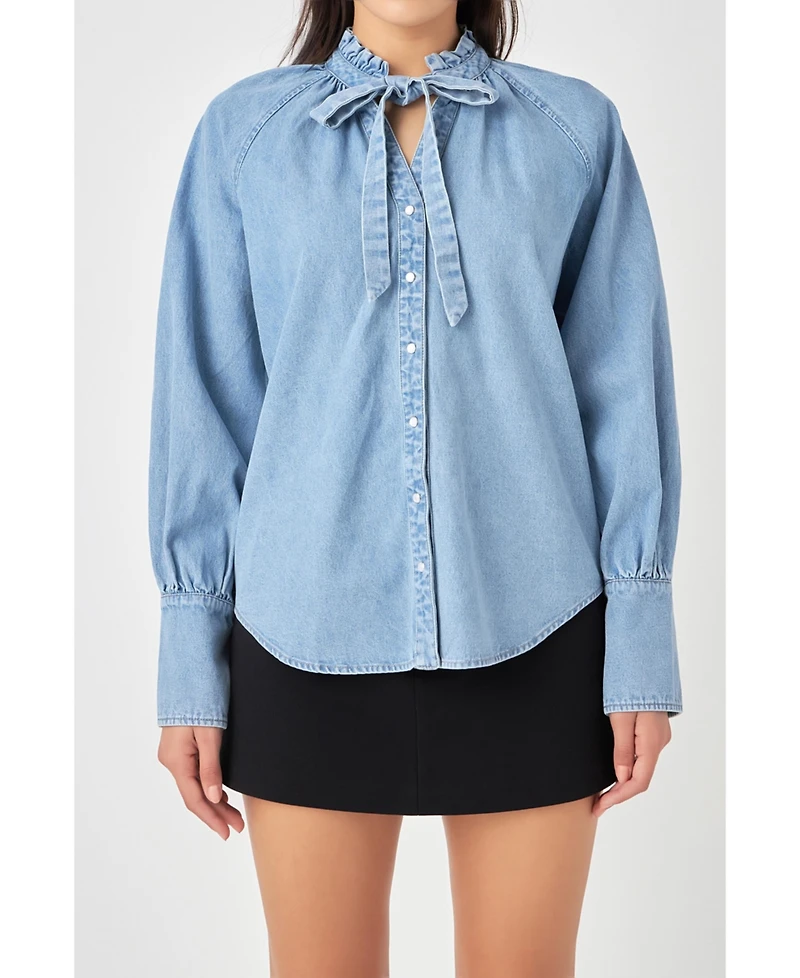 Grey Lab Women's Denim Shirt with Tie