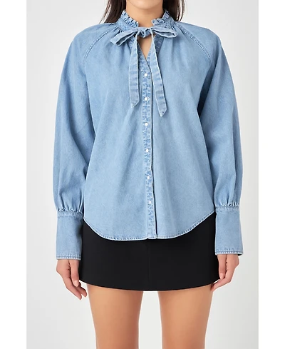 Grey Lab Women's Denim Shirt with Tie