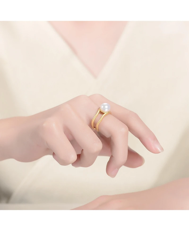 Sterling Silver 14K Gold Plated with Genuine Freshwater Pearl Solitaire Open Ring