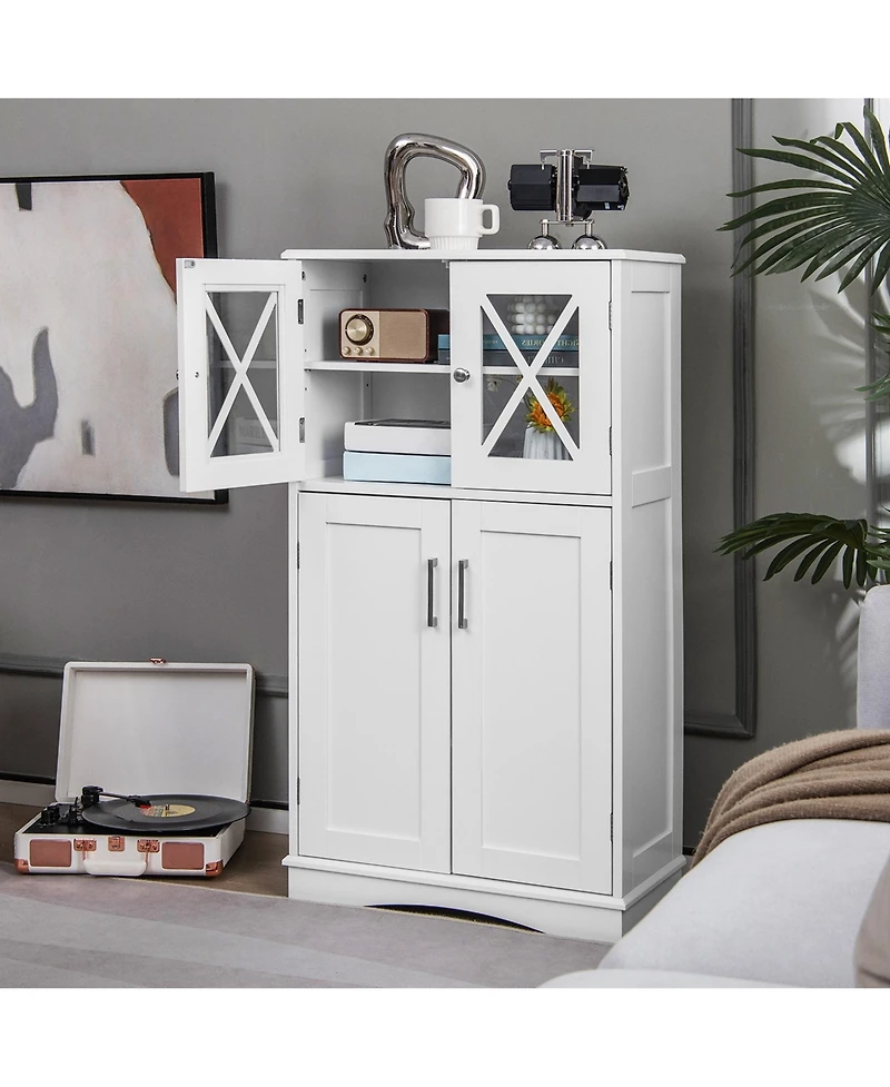 Bathroom Storage Cabinet Linen with Doors and Adjustable Shelves