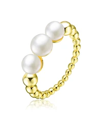 Sterling Silver 14K Gold Plated and 4.5MM 3 Fresh Water Pearls Ring