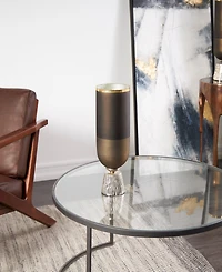Glass Colorblock Candle Holder with Gold-Tone Accents and Textured Silver-Tone Base, 6" x 6" x 16"