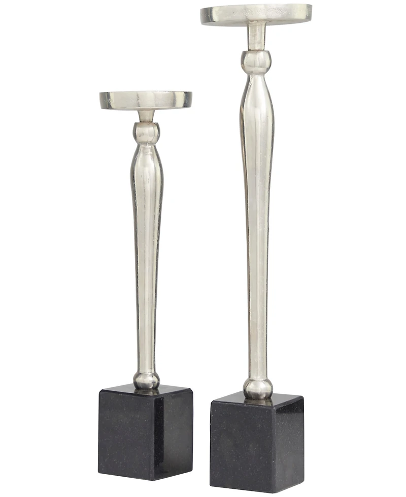 Aluminum Slim Candle Holder with Black Marble Base 17" and 14" H, Set of 2