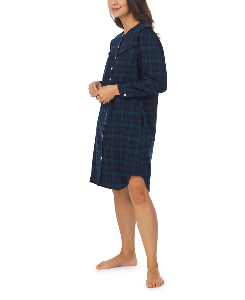 Lanz of Salzburg Women's Cotton Flannel Short Button Front Sleepshirt Nightgown