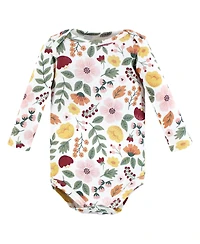 Hudson Baby Girls Cotton Long-Sleeve Bodysuits, Fall Botanical 5-Pack, 12-18 Months