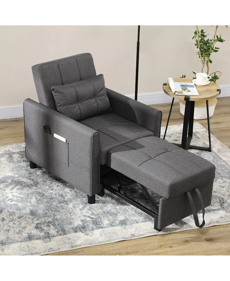 Homcom 3-in-1 Convertible Chair Bed with Adjustable Backrest,