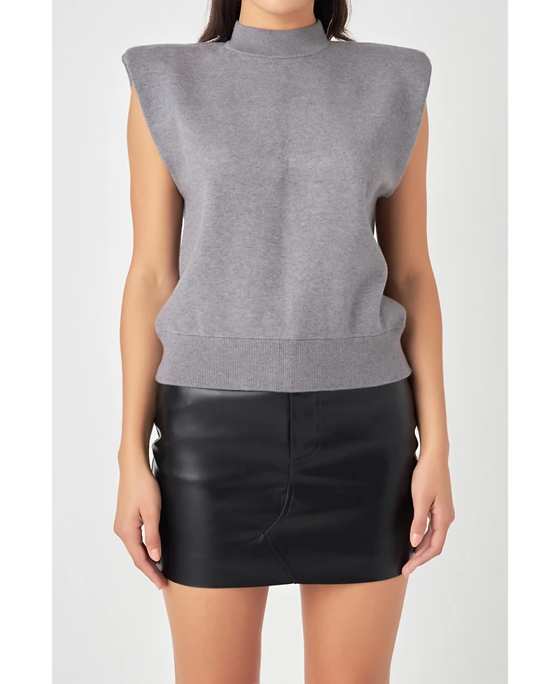 Grey Lab Women's Mock Neck Sleeveless Knit Top