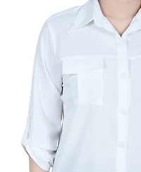 Ny Collection Petite 3/4 Sleeve Roll Tab Utility Blouse
