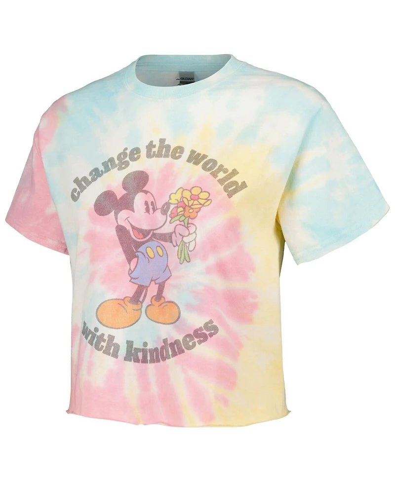 Men's and Women's Mad Engine Mickey Mouse Blue Kindness Cropped T-shirt