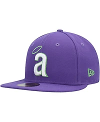 Men's New Era Purple California Angels Cooperstown Collection Lime Side Patch 59FIFTY Fitted Hat
