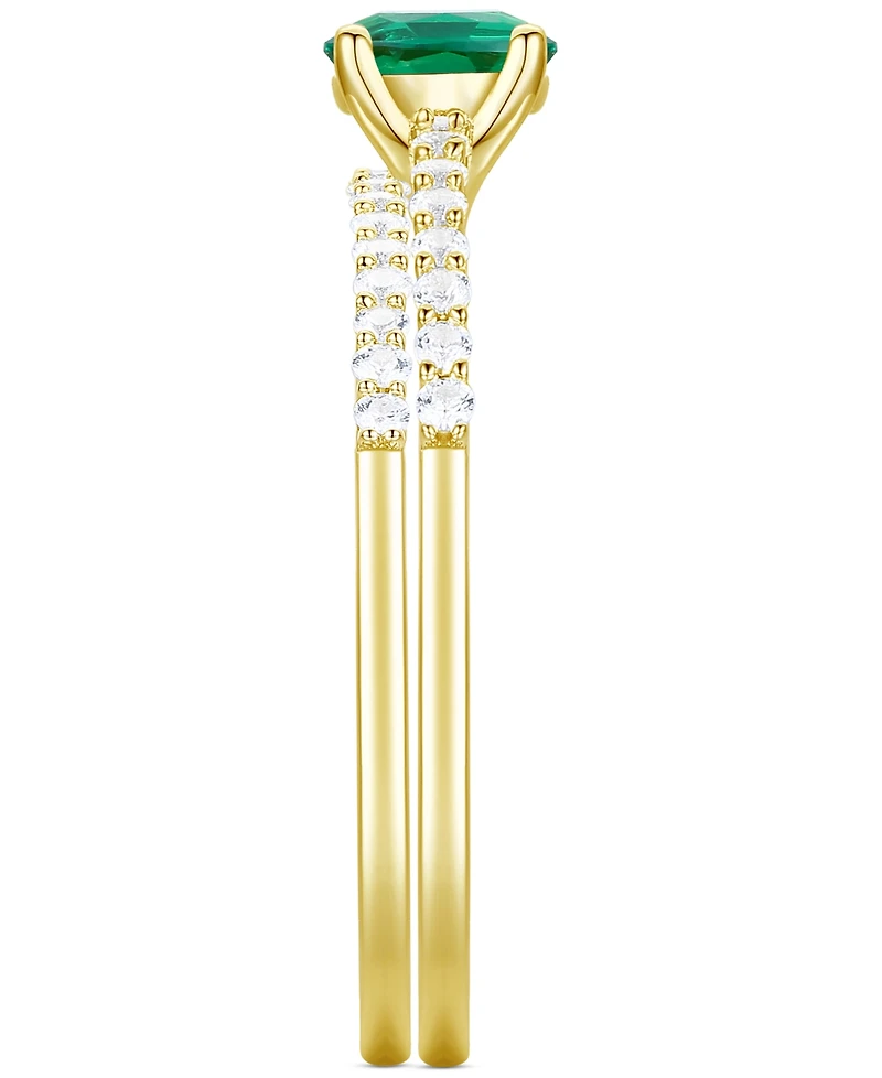 Lab-Grown Emerald (3/8 ct. t.w.) & White Sapphire Bridal Set 14k Gold-Plated Sterling Silver (Also Ruby Blue