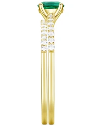 Lab-Grown Emerald (3/8 ct. t.w.) & White Sapphire Bridal Set 14k Gold-Plated Sterling Silver (Also Ruby Blue