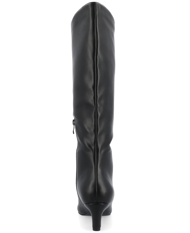 Journee Collection Women's Tullip Kitten Heel Pointed Toe Knee High Dress Boots
