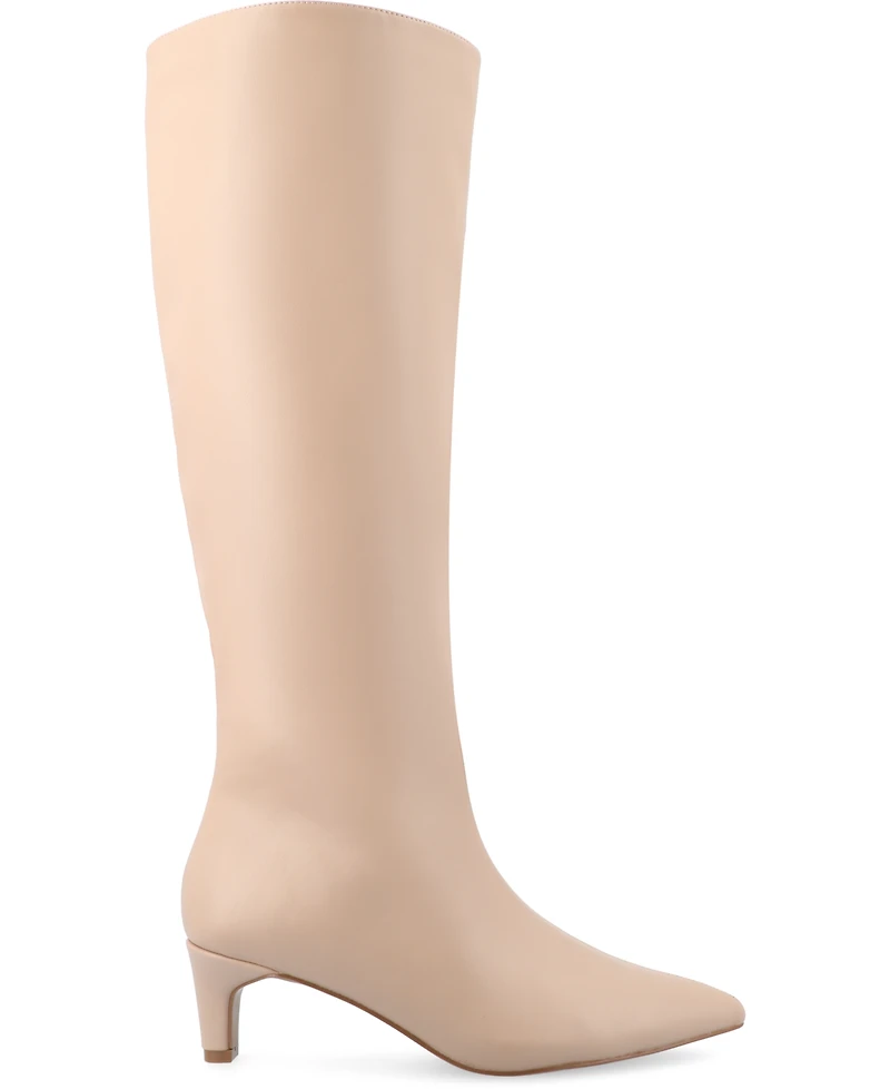 Journee Collection Women's Tullip Kitten Heel Pointed Toe Knee High Dress Boots